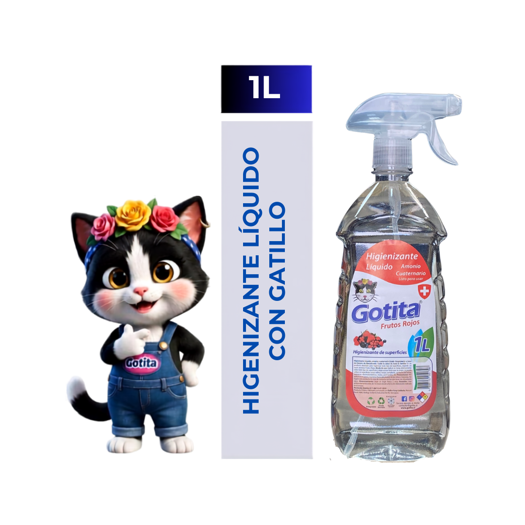 Desinfectante Amonio Cuaternario Frutos Rojos Gotita 1 litro con gatillo